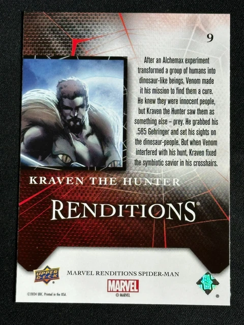 2024 UPPER DECK Marvel Renditions Spider-Man Kraven The Hunter #9 MCU ...