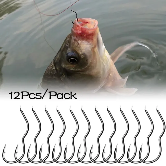 12PCS/PACK HIGH CARBON Steel Red Fishing Hook Sharp Barbed Fishing