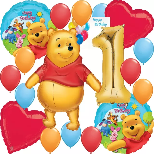 Winnie the Pooh Party Supplies Gold Balloon Bouquet for 1st Birthday