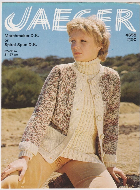 Original Vintage Jaeger Strickmuster 4659 - Damenjacke und gerippter Pullover
