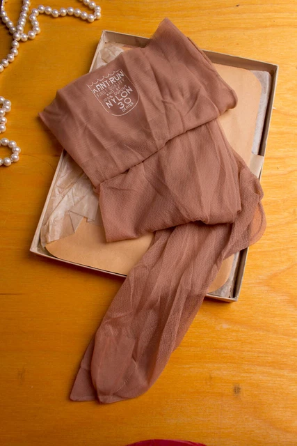 Calze vintage orig 50 cuciture in nylon beige calze IMBALLO ORIGINALE 3 paia 40,5 US9,5
