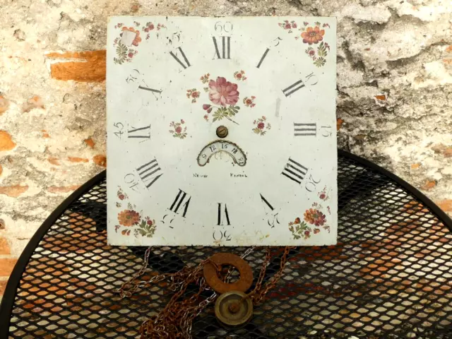 18thC NEWBY KENDAL Painted Floral Enamel Long Case Clock Dial & Movement a/f