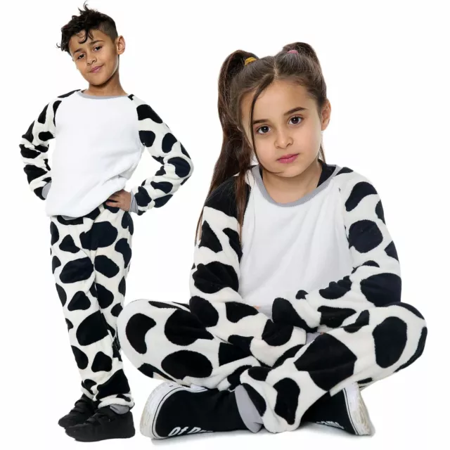 Costume pigiama pigiama con stampa mucca bambini per ragazze ragazzi età 5-13 anni
