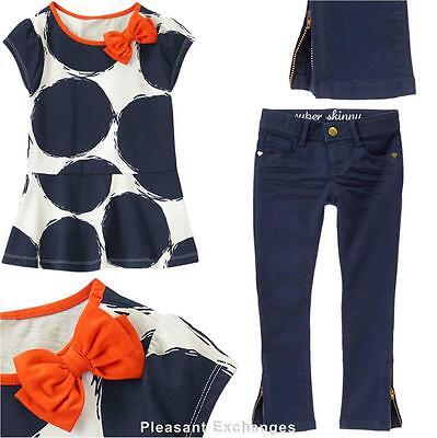 NWT Gymboree 6 7 PREP PERFECT 2pc Sketched Bubble Skirted Top & Navy Zip Jeans