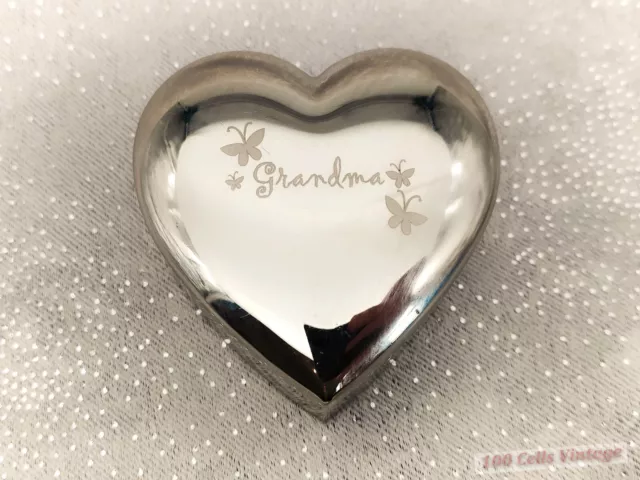 For Grandma-Heart-Silver Tone Metal Vintage-Jewellery/Trinket/Pill Box-7cm