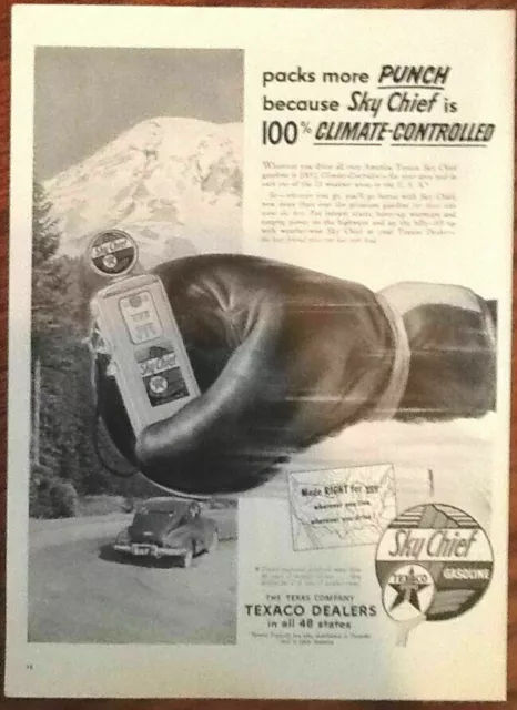 Sky Chief gasoline boxing glove 1953 original vintage ad 50s print art Texaco