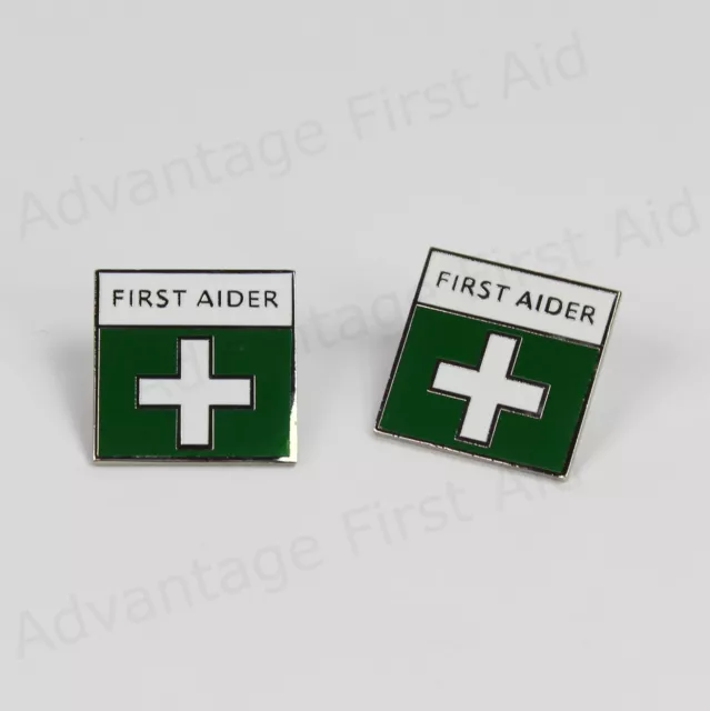 First Aid / Aider Green Metal Enamel Badges - Locking Pin. Event & Medical Qty 2