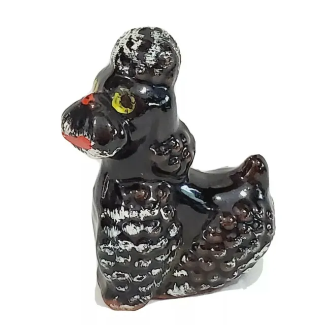 Redware Poodle Dog Figurine Black White Highlights Hand Painted Texture 3" Japan