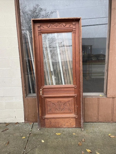 CR 5 Antique carved entrance door pine with frame 85 x 36 x 5.25