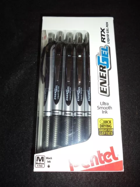 12 PENTEL ENERGEL RTX Liquid Gel Pens BLACK INK X1070 0.7mm MEDIUM M ...