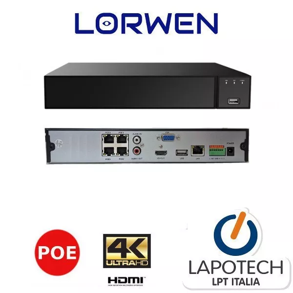 Nvr 9 Ch Nvr4Ks9C4P 4 Poe Integrato 4K Canali Alimentati H265 1080 8 Mpx