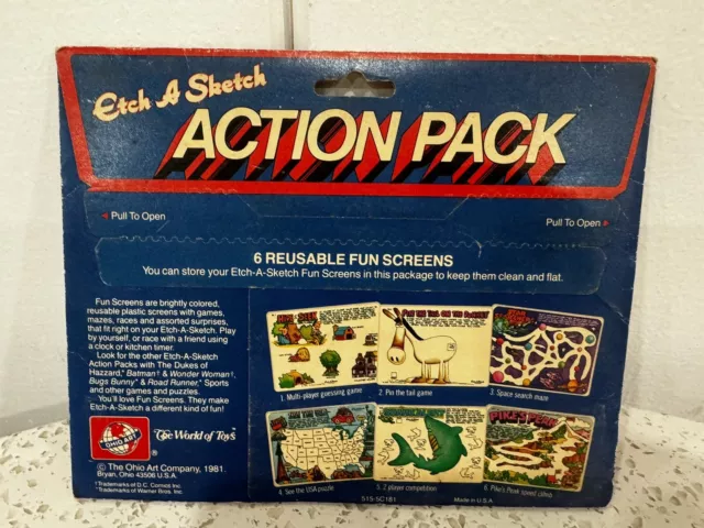 Fun Vintage Etch A  Sketch Action Pack Games & Puzzles 1981 6 reusable templates 2