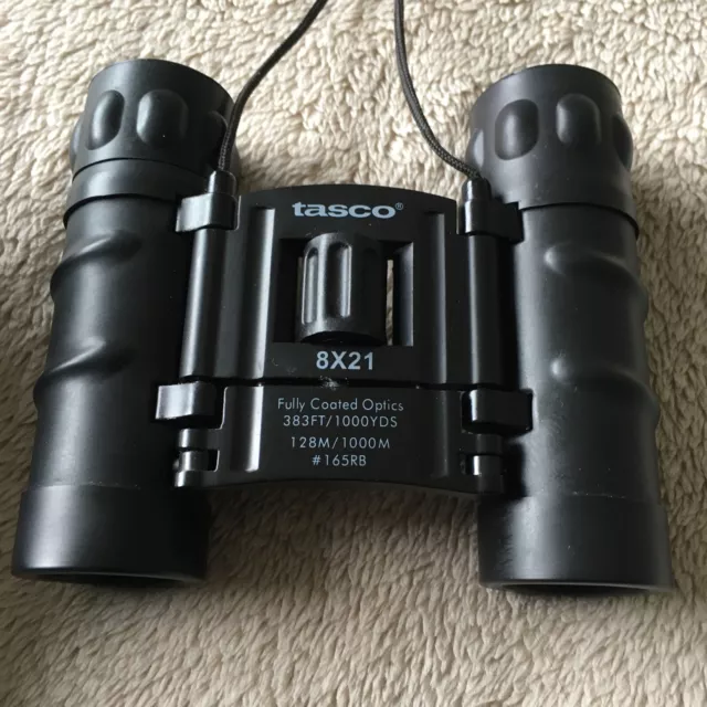 Tasco 8 x 21 Binoculars Fully Coated Optics With Case & Belt Loop Good Condition