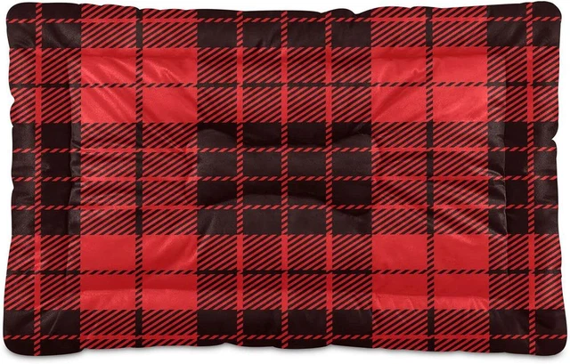 Kigai Red Black Buffalo Plaid Dog Bed Soft Comfortable Crate Pad 18x24in