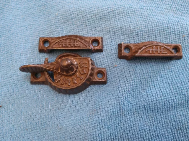 Antique " The Champion " Cast Iron Window Sash Lock Hardware