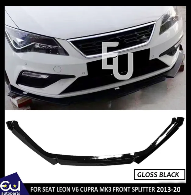 Front Lower Bumper Lip Splitter Gloss Black For Seat Leon Mk3 5F 2013-20