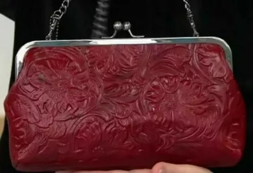 Patricia Nash Red Veg Tan Tooled Potenaz Leather Frame Crossbody NWT