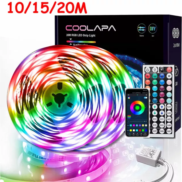 20M LED Strip Lights RGB Light Colour Changing Tape Cabinet Bluetooth UK