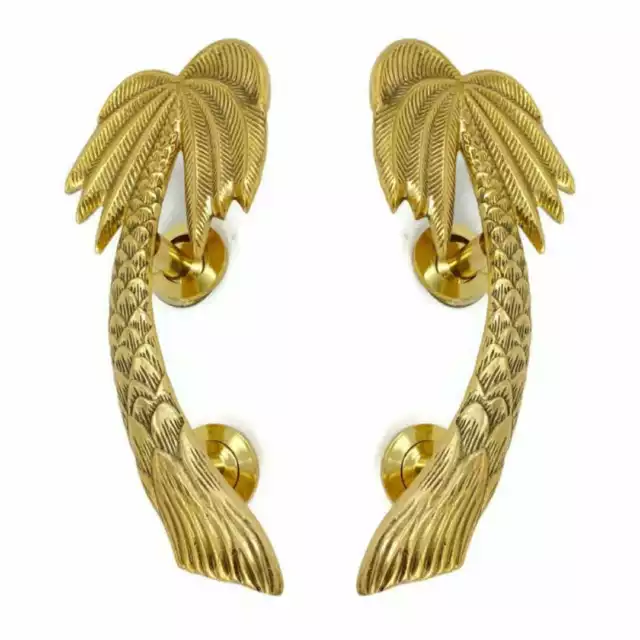 2 large Palm tree Door pull handles solid polished brass old style 30cm B