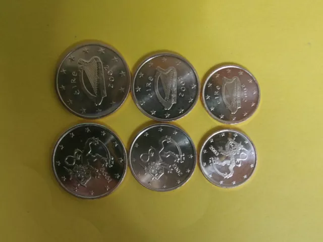 1+2+5 Euro cent Münzen aus Finnland und Irland