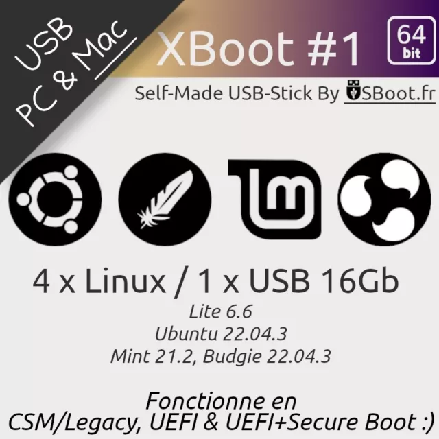 Clé Usb Bootable Linux Mint 21.2 + Ubuntu 22.04.3 + Lite 6.6 + Budgie 22.04.3