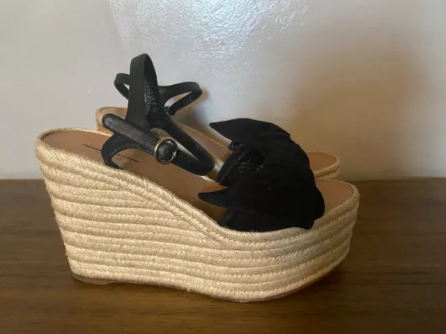 VALENTINO GARAVANI Black Suede Bow Platform Wedge Espadrilles $595 Size 39.5/40