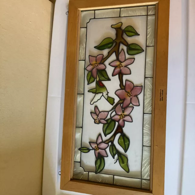 Stained Glass Flowers N Wood Frame 22.5x11.5 Hanging Sun Catcher Salina Colorado