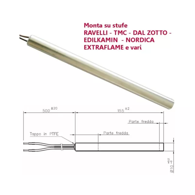 Resistenza Candeletta Stufa a Pellet 10mm 300W 155mm EXTRAFLAME DAL ZOTTO TMC ra