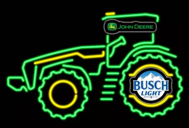 John Deere Farm Tractor Busch Light Beer LED Neon Light Lamp Sign With Dimmer