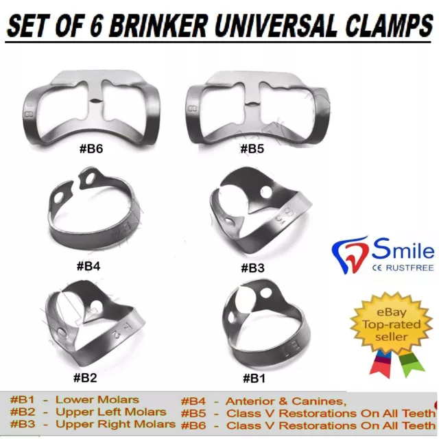 Universal Rubber Dam Brinker Clamps Upper-Lower-Anterior-Clamp B1.B2.B3,B4,B5,B6