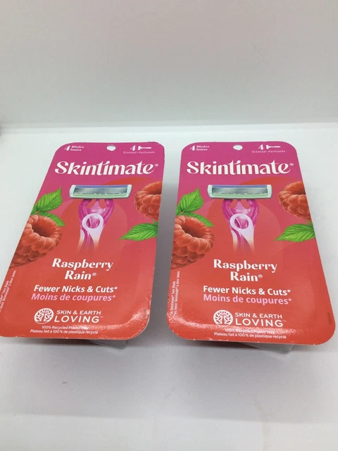 2 afeitadoras con aroma a lluvia Skintimate frambuesa 4 cuentas 8 maquinillas de afeitar en total
