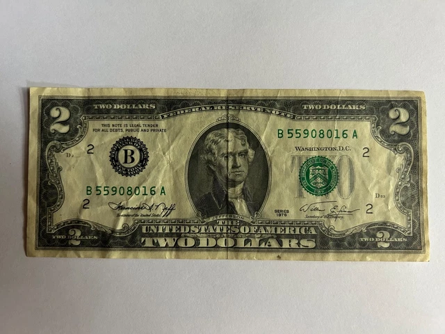 1976 Two Dollar Bill Federal Reserve Note USA 