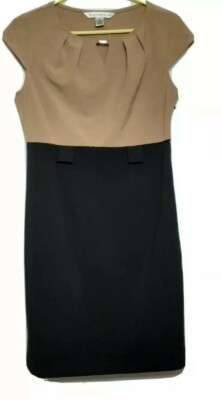 AA Studio AA Black & Tan Womens Boat Neck Sheath Dress Cap Sleeves Size 6    b31