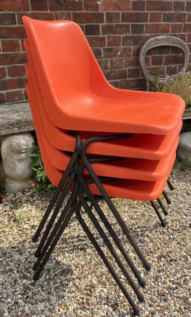 Set Of 4 1960’s / 70’s Robin Day Design Hille Orange Stacking Chairs