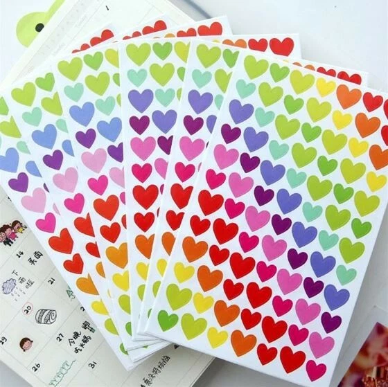 6 sheets DIY Cute Colorful Paper Heart Decorative Adhesive Stickers