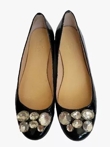 Kate Spade New York Black Patent Leather Jewel Embellished Ballet Flats Sz 6 B
