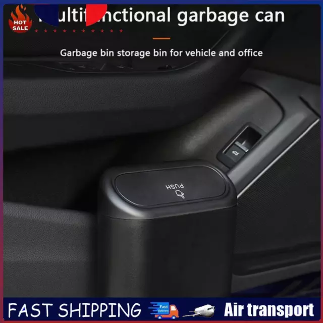 Mini Car Trash Can Bin with Lid Leakproof Black Useful for Office Bedroom Home F