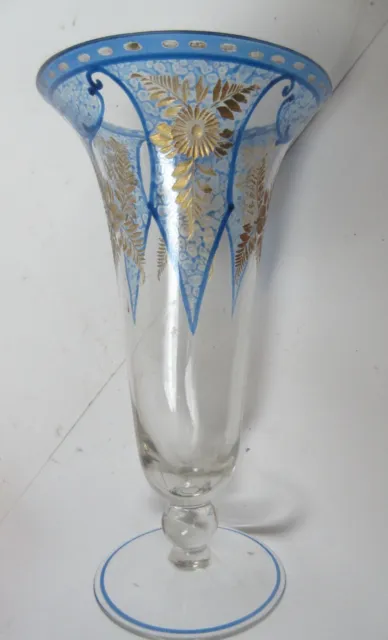 Beautiful  Victorian CZECH VASE KARLSBAD clear crystal blue and  gold Best Condi