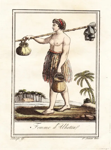 Raiatea Français Polynesia Pacific Costumes Gravure sur Cuivre Engraving 1780