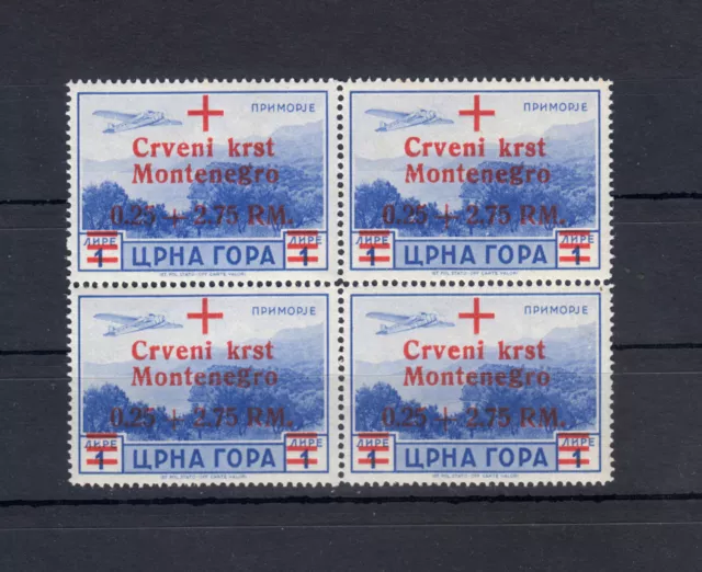 Italia Montenegro  Occ. Tedesca 1944  Croce Rossa  Pa  1 Lira Quartina Mnh **