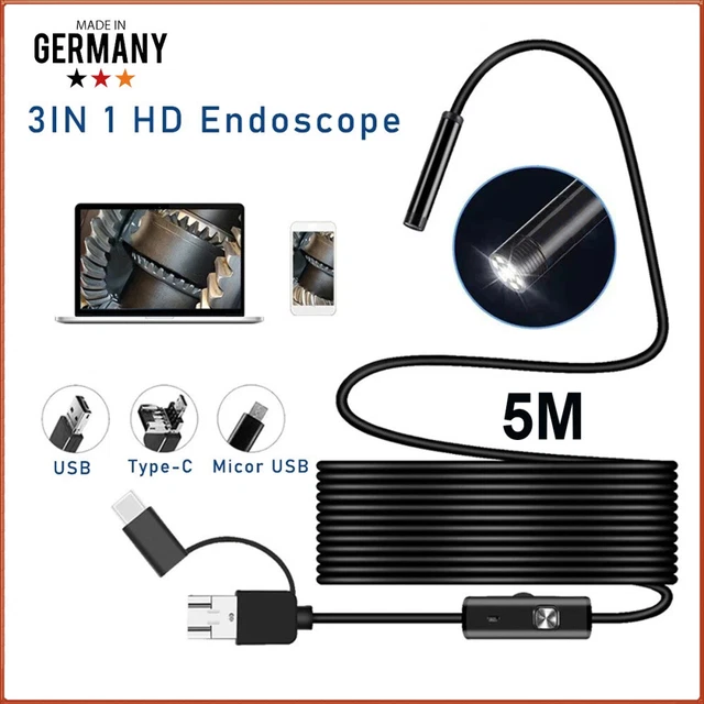 Endoscopio impermeabile 5M telecamera di ispezione tubazione ispezione endoscopio
