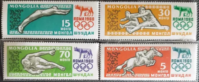 121.MONGOLIA 1960 Tampon Ensemble / 4 Tampon Olympiques, SPORTS. MNH