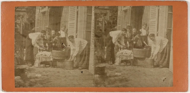 La Laundry Of La Famille France Photo Stereo Vintage Albumin c1875