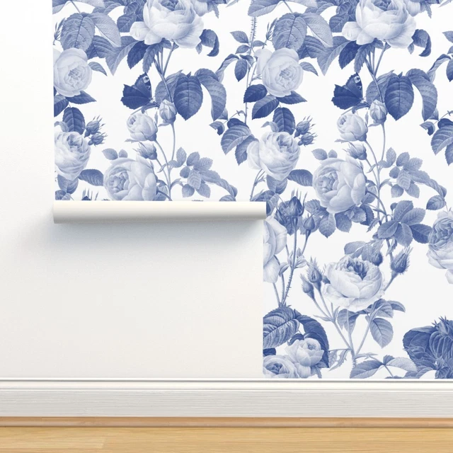 Wallpaper Roll Blue And White Willow Ware Floral Victorian English 24in x 27ft