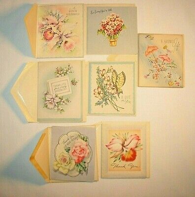 7 Vintage UNUSED Greeting Cards w/ envelopes, Get Well, Thank You, Gift, Wedding