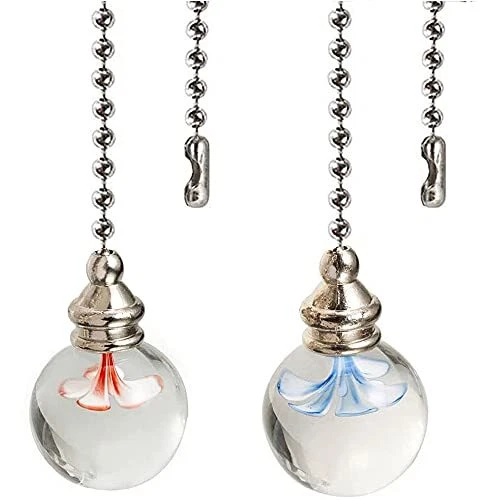 Ceiling Fan Chain Pulls Extension 12 Inches 30mm Diameter Glass Flowe...
