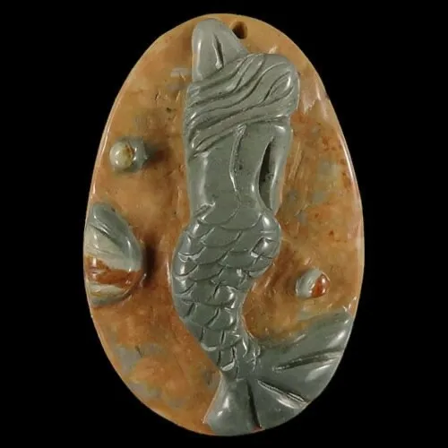 BG18108# Hand Carved Unique Mermaid Succor Creek Jasper Pendant Bead Gemstone