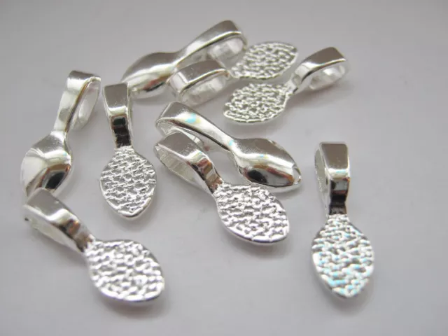 10 Small Glue On Jewellery Bails 15mm (5/8") Silver Plated Stick On Pendant Pads