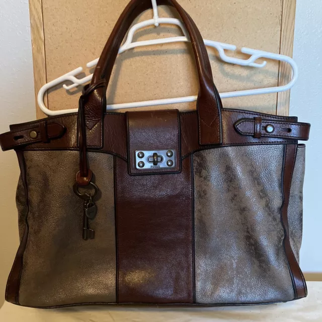 Fossil Reissue Brown And Distressed Leather XL Weekender Tote Bag With Key/lock