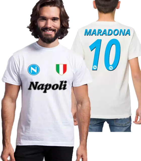 T-shirt Uomo Bambino Maradona Napoli Cuore Napoletano Sport Calcio Tifoso Logo